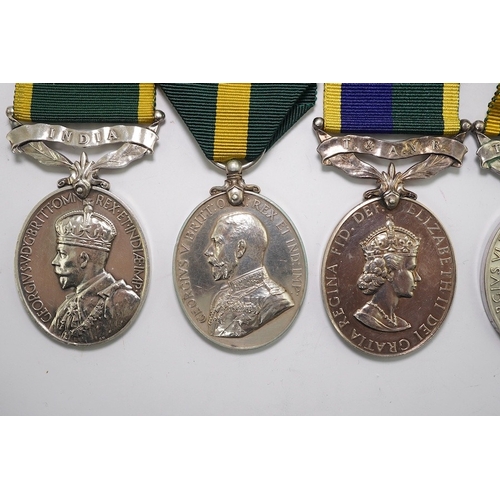 336 - Six assorted Efficiency medals; GV (C) India to Pte.F.S.Slee,1 E.I.RY.R.,A.F.I.;GV (A) Territorial t... 