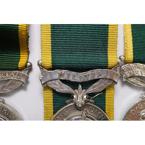 336 - Six assorted Efficiency medals; GV (C) India to Pte.F.S.Slee,1 E.I.RY.R.,A.F.I.;GV (A) Territorial t... 