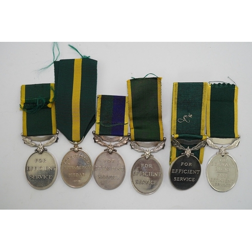 336 - Six assorted Efficiency medals; GV (C) India to Pte.F.S.Slee,1 E.I.RY.R.,A.F.I.;GV (A) Territorial t... 