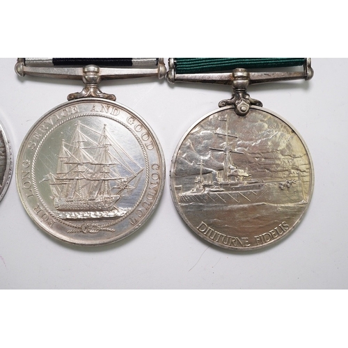 338 - Four assorted Naval service medals; EVII RNRLSGC to 84333 G.Mitchell, Sea'n. 1CL. R.N.R.; GV RFRLSGC... 