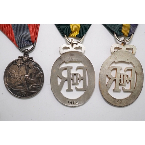 340 - Three assorted service medals; Imperial Service medal to Henry Chillingworth; Territorial Efficiency... 