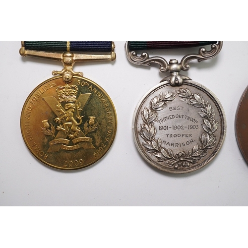 345 - Four assorted medals; Royal East Kent Mounted Rifles Best Turned Out Troop 1901-1902-1903 Trooper Ha... 