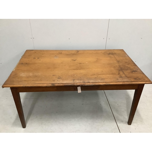 35 - A 19th century French rectangular oak kitchen table, width 160cm, depth 98cm, height 74cm. Condition... 