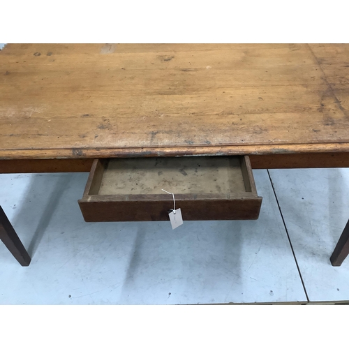 35 - A 19th century French rectangular oak kitchen table, width 160cm, depth 98cm, height 74cm. Condition... 