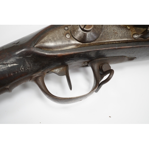 359 - An 18mm French military flintlock musket, lock engraved St. Etienne Manufre Royale, regulation lock ... 