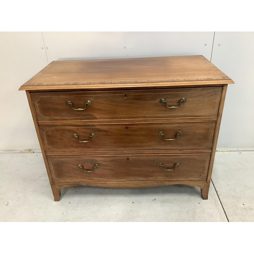 36 - A George III rosewood banded mahogany three drawer chest, width 108cm, depth 55cm, height 84cm. Cond... 