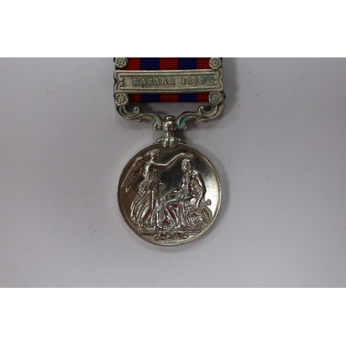 360 - An India General Service Medal with Waziristan 1894-5 and Hazara 1888 clasps to 1158 Sepoy Gulab Sin... 