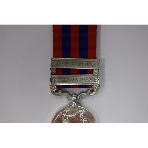 360 - An India General Service Medal with Waziristan 1894-5 and Hazara 1888 clasps to 1158 Sepoy Gulab Sin... 