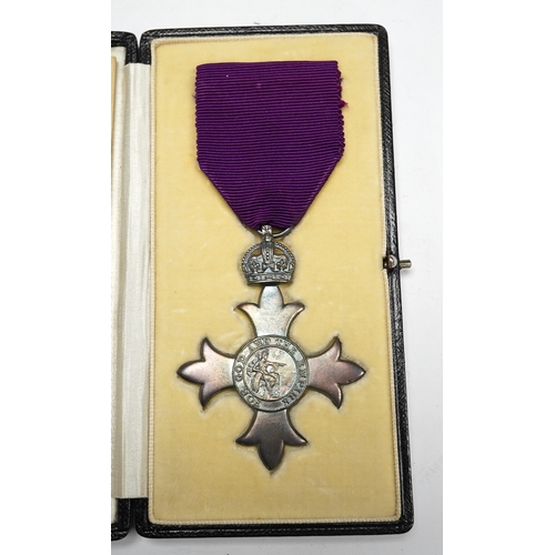 363 - Order of the British Empire civil M.B.E. With first type purple ribbon, George V sterling silver by ... 