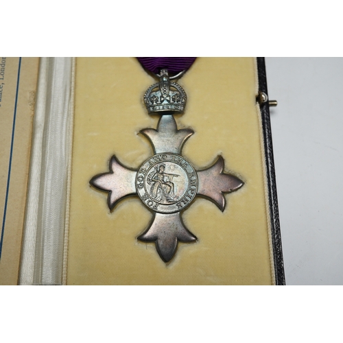 363 - Order of the British Empire civil M.B.E. With first type purple ribbon, George V sterling silver by ... 