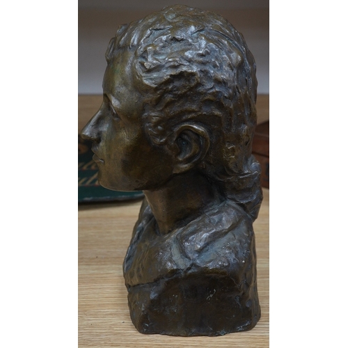 400 - Hermann Haller (1880-1950), bronze bust of a lady, 36.5cm. Condition - good