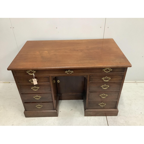 42 - A George III mahogany kneehole desk, width 117cm, depth 67cm, height 74cm. Condition - fair to good... 