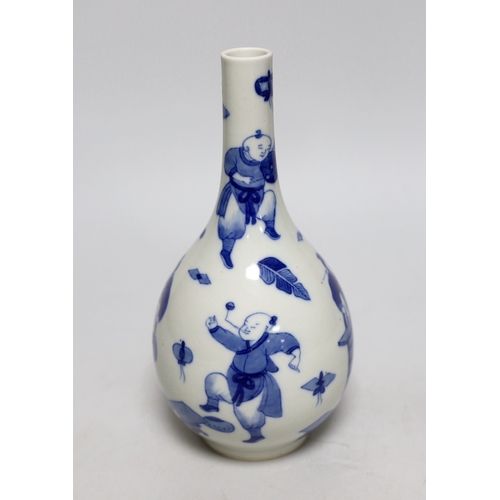 431 - A Chinese blue and white figurative 'boys' vase, 20.5cms high. Condition - good