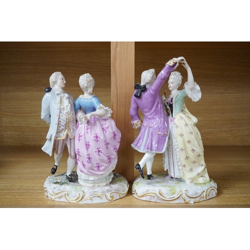 433 - Two Sitzendorf dancer figure groups, late 19th century, tallest 24cm. Condition - good