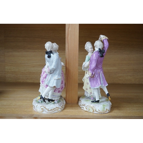 433 - Two Sitzendorf dancer figure groups, late 19th century, tallest 24cm. Condition - good