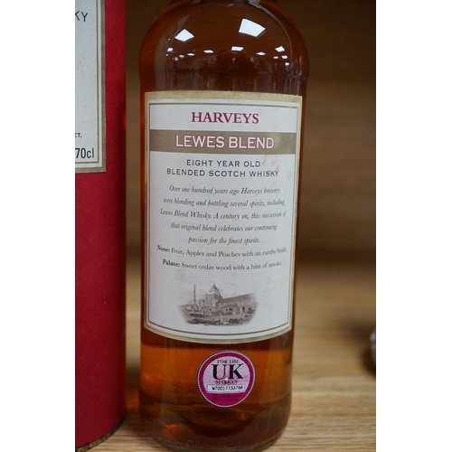 434 - A bottle of Harveys Lewes Blend eight-year old whisky with case. Condition - good