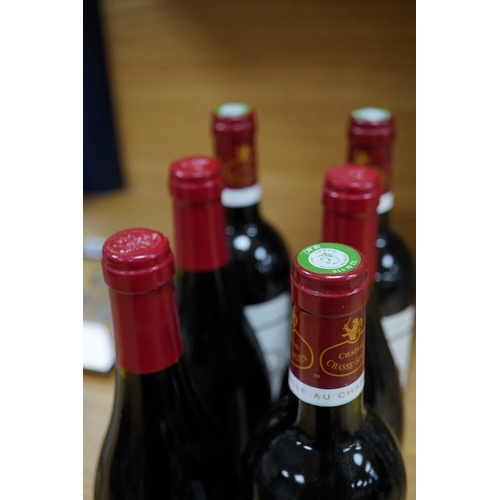 447 - Three bottles of Crozes-Hermitage 2013 and three bottles of Chateau Chase-Spleen 2003. Condition - g... 