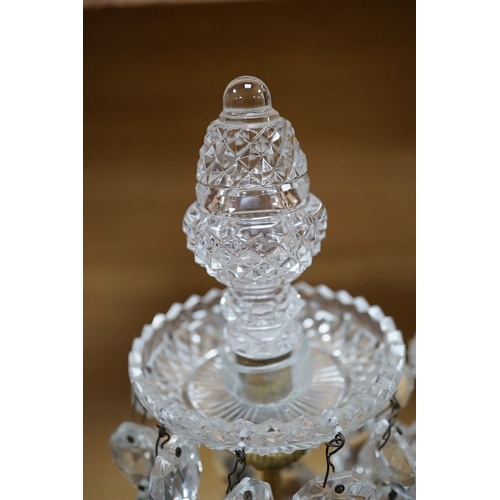 449 - A pair of 19th century cut glass lustre drop candelabra, 42cm high. Condition - fair to good