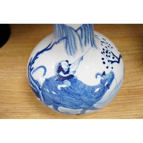 456 - A Chinese blue and white glazed porcelain bottle vase, 27cm high. Condition - good