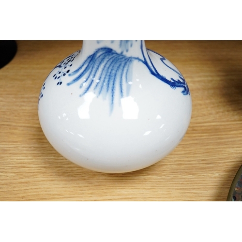 456 - A Chinese blue and white glazed porcelain bottle vase, 27cm high. Condition - good