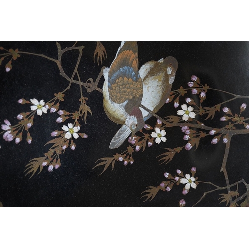 457 - A Japanese cloisonné dish decorated with bird together with Chinese vase, largest 30cm in diameter. ... 