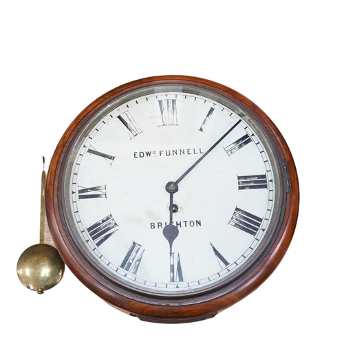 463 - Edward Funnell, Brighton mahogany wall clock, single fusee movement with pendulum, 36cm diameter. Co... 