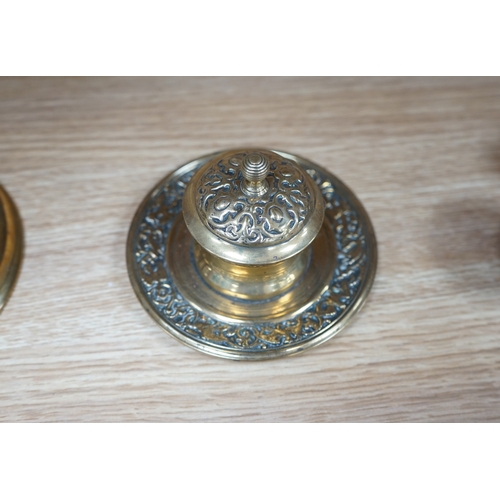 468 - Eleven various 19th century and later inkwells, mostly brass. Condition - varies