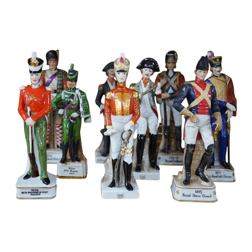 469 - A group of nine various continental porcelain army figures. Condition - good