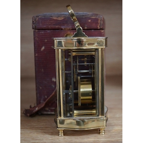 472 - A cased carriage timepiece, P. Orr and Sons, Madras, timepiece 11.5 cm high. Condition- poor to fair... 