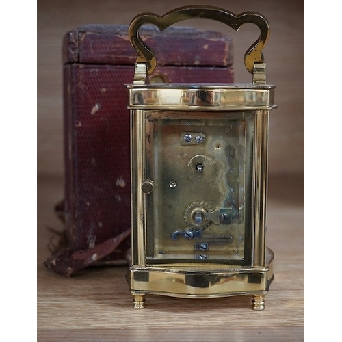 472 - A cased carriage timepiece, P. Orr and Sons, Madras, timepiece 11.5 cm high. Condition- poor to fair... 