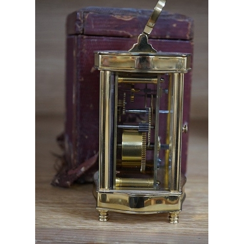 472 - A cased carriage timepiece, P. Orr and Sons, Madras, timepiece 11.5 cm high. Condition- poor to fair... 