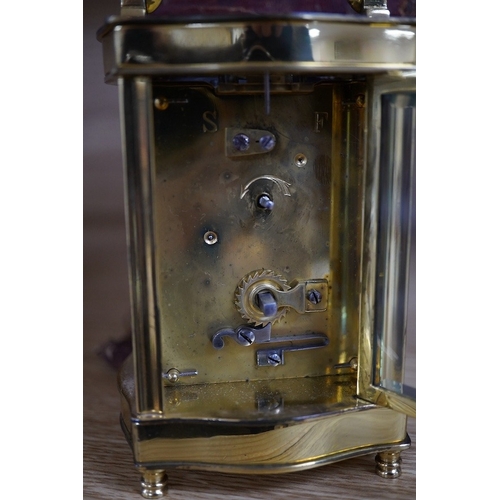 472 - A cased carriage timepiece, P. Orr and Sons, Madras, timepiece 11.5 cm high. Condition- poor to fair... 