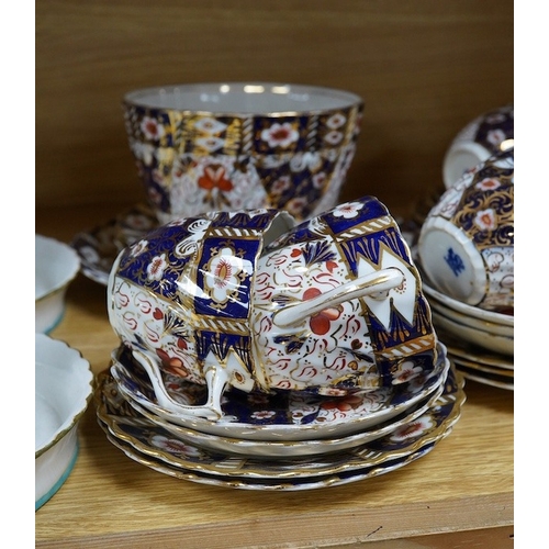 480 - A pair of Victorian bone china figural dishes, an Imari pattern teaset, together with other wares. C... 