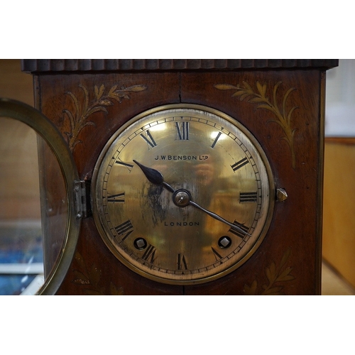 482 - An early 20th century mantel clock, the dial inscribed J W Benson Ltd, London, with pendulum and key... 