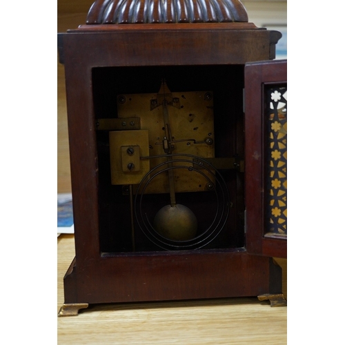 482 - An early 20th century mantel clock, the dial inscribed J W Benson Ltd, London, with pendulum and key... 