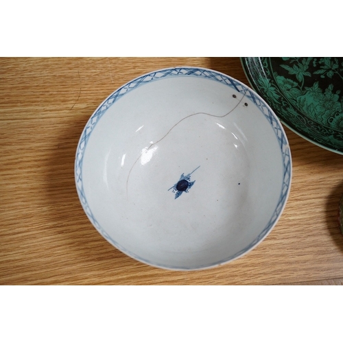 488 - Chinese porcelain to include a famille noire dish and Imari bowl together with an 18th century Engli... 