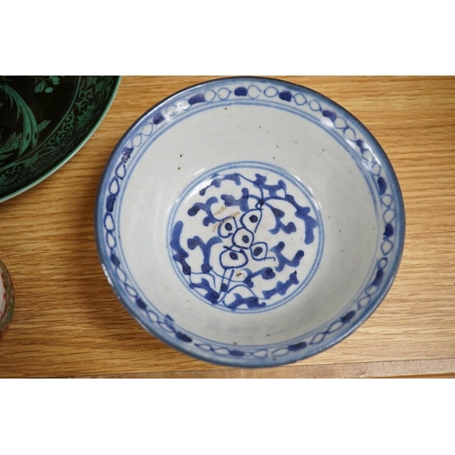 488 - Chinese porcelain to include a famille noire dish and Imari bowl together with an 18th century Engli... 