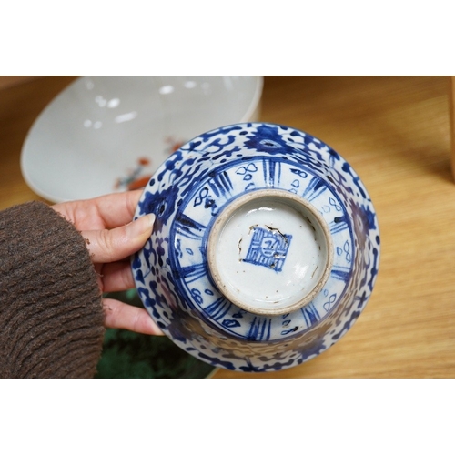 488 - Chinese porcelain to include a famille noire dish and Imari bowl together with an 18th century Engli... 