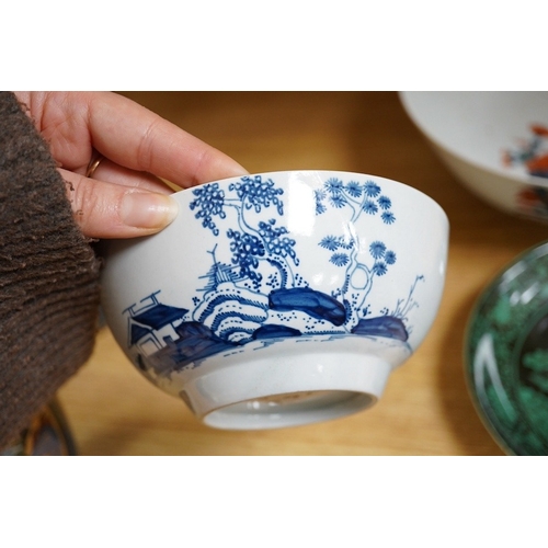 488 - Chinese porcelain to include a famille noire dish and Imari bowl together with an 18th century Engli... 