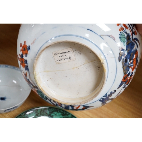 488 - Chinese porcelain to include a famille noire dish and Imari bowl together with an 18th century Engli... 