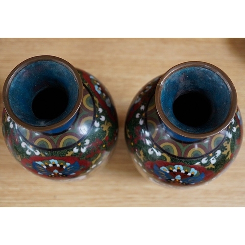 489 - A pair of Japanese cloisonné enamel vases, early 20th century, 30cm high. Condition - one fair to go... 