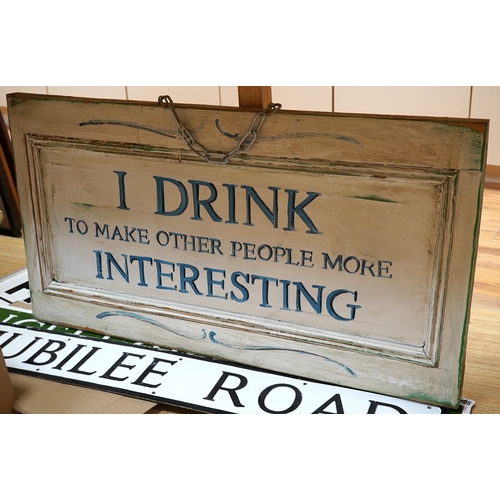 495 - Four various signs - Jubilee Road, Chancellors Park, Private Keep Out and I drink to make oth... 