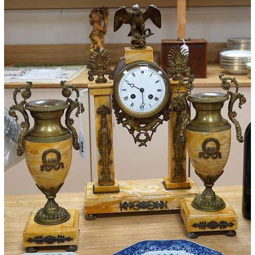 504 - A 19th century French Sienna marble and gilt bronze clock garniture, with eagle surmount to clock, 4... 