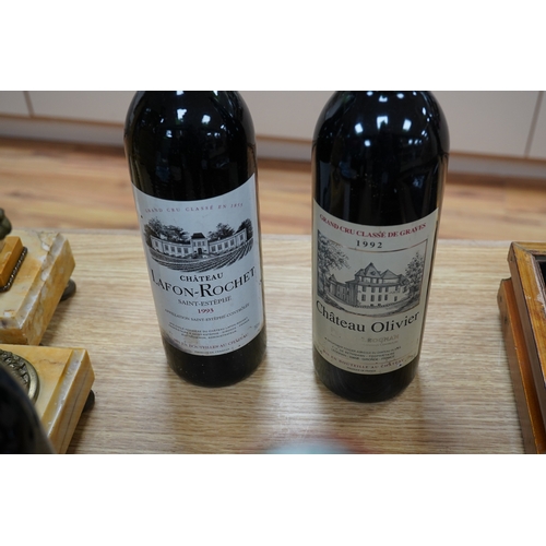 506 - Six mixed bottles of French red wine: a bottle of 1992 grand cru classe de graves, Chateau Olivier, ... 