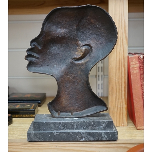 524 - An Art Deco Hagenauer style bronze study of an African lady, stepped marble base, 28cm. Condition - ... 