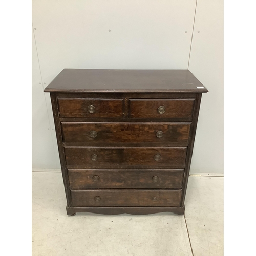 53 - An early 20th century oak chest of drawers, width 96cm, depth 47cm, height 108cm. Condition - fair... 