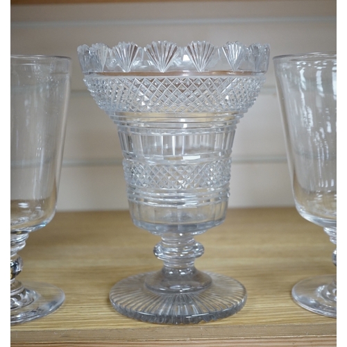 540 - A Regency cut glass vase and a near pair of celery vases, largest 21cm high. Condition - good