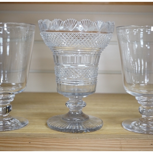 540 - A Regency cut glass vase and a near pair of celery vases, largest 21cm high. Condition - good