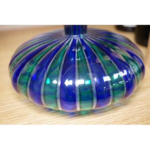 542 - A Murano cane art glass decanter and stopper by Orlando Zennaro, signed to the base, 17cm high. Cond... 