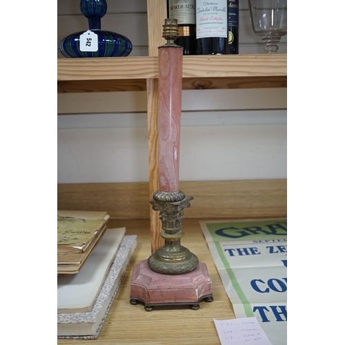 549 - A Corinthian column rouge marble and bronze lamp base, 53cm high overall. Condition - fair